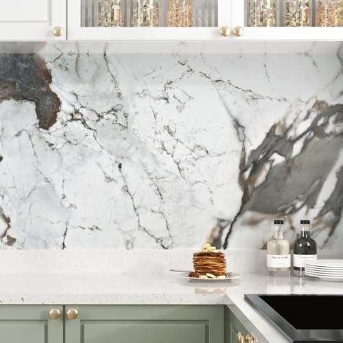 White Grey Marble Contact Paper Peel and Stick for Countertops Gray Marble Wallpaper Self Adhesive Removable Contact Paper for Kitchen Backsplash Cabinet Countertop Vinyl Wrap 15.7"¡¿78.7"