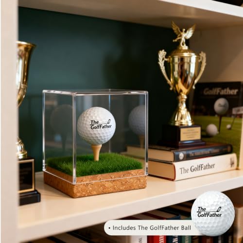 Golf Ball Display Case with Wooden Base & Tee - Clear Acrylic Holder