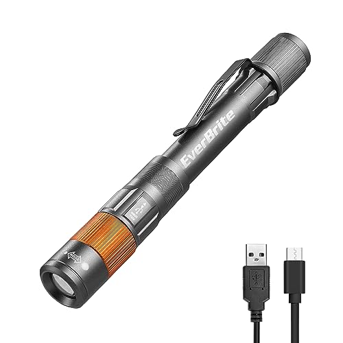 EverBrite Rechargeable Pen Light Gray 300 Lumens Zoomable EDC Flashlight