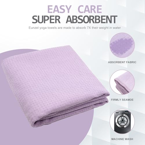 Eunzel 2 Pack Non Slip Yoga Towels with Grip Dots, Sweat Absorbent for Hot Yoga, Pilates, Taro Purple/Pink 72" x 24"