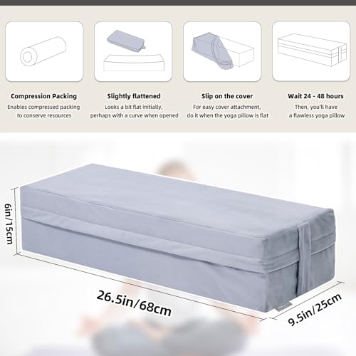 Yoga Bolster Pillow for Meditation - Light Grey, 26.5" x 9.5" x 6"