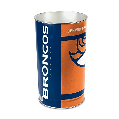 Denver Broncos Metal Wastebasket - 15" Tall, Tapered Design