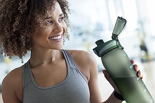 Teentumn 30oz Tritan Water Bottle with Time Marker - Midnight Green