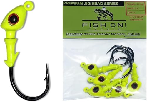 Fishing Jig Heads with 3D Eyes & Bait Stays - Chartreuse, 1/4 oz, 5 Pack
