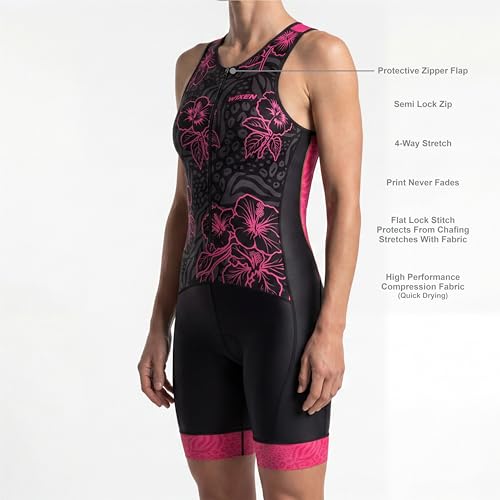 Women's Triathlon Suit - Sleeveless Padded Trisuit with Back Pockets