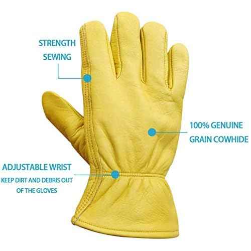 Nobrand Leather Work Gloves Stretchable Wrist Tough Cowhide Safe Working Glove (3, Large)