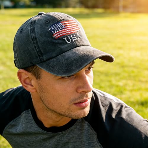 Men's Adjustable Patriotic Baseball Cap - Black American Flag
