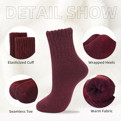 Cozy Warm Wool Crew Socks for Women - Thick Boot Socks - Burgundy