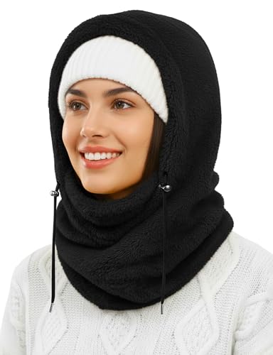 Fleece Balaclava Face Mask - Windproof Neck Warmer - Black Large