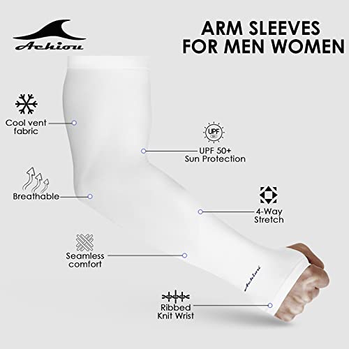 Cooling Sun Sleeves for Men & Women - UV Protection, 3 Pairs White