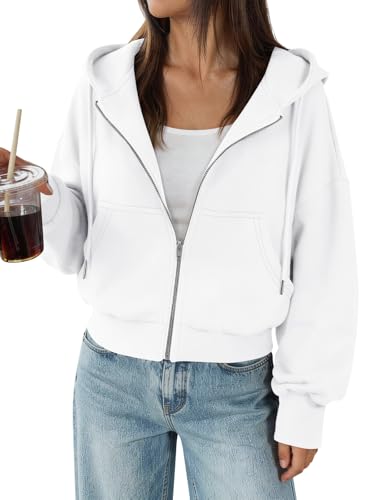 White Medium Trendy Queen Women's Cropped Zip-Up Hoodie Fall 2026