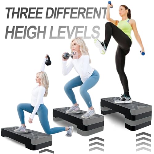 Adjustable Aerobic Step Platform with 4 Risers - Grey
