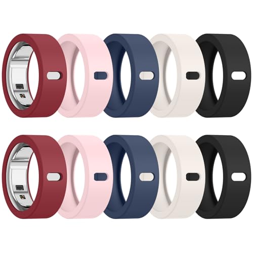 10 Pack Silicone Cover for Oura Ring Gen 3/4 - Black, Blue, Starlight, Pink, Wine Red, Size S (5-9)