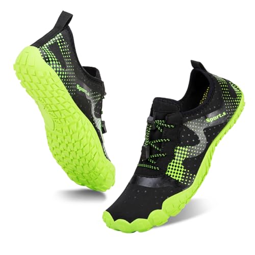 Quick-Dry Water Shoes for Men - Barefoot Aqua Socks - Black/Green