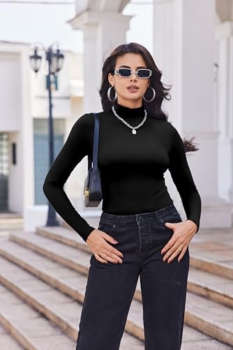Long Sleeve Turtleneck Top for Women - Thermal Underwear - Large Black