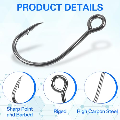 Inline Circle Hooks Kit - 50 Pieces High Carbon Steel for Freshwater & Saltwater