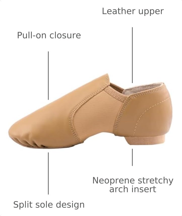 Leather Jazz Dance Shoes for Kids - Slip On, Brown, Size 13