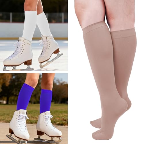 Ice Skating Socks - 6 Pairs High Knee Nylon for Women & Girls - Multi