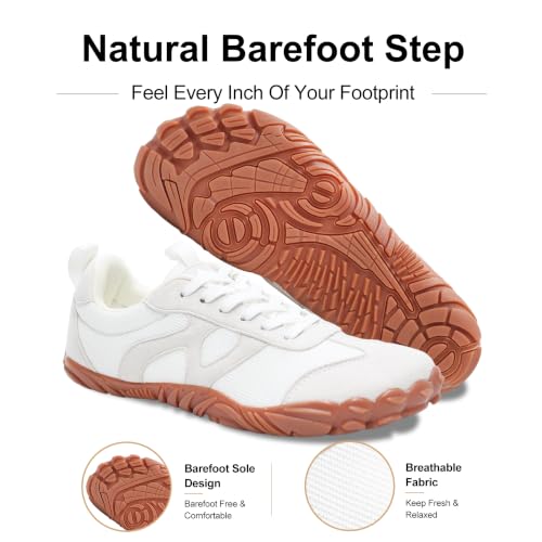 Bewenoo Barefoot Shoes Women Men Wide Toe Box Zero Drop Casual Sneakers - White Grey, Size 9 Women / 7.5 Men