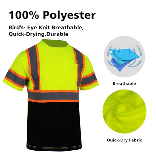 VENDACE 3pcs Safety Reflective High Visibility Shirts for Men ANSI Class 3 Hi Vis Construction Work T Shirts Short Sleeve