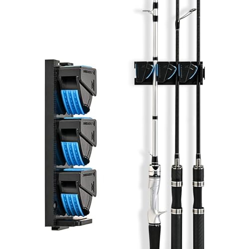 RESTCLOUD Blue Vertical Fishing Rod Holder with 3 Slots – Wall Mount Rack