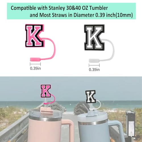 Straw Cover Caps with Personalized Initial Charms - Letter K