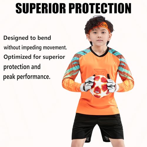 Kids Soccer Goalie Jersey & Shorts Set - Youth Long Sleeve Uniform, Size 13-14 Years, Orange