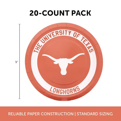 University of Texas 20-Count 9-Inch Paper Plates - Officially Licensed