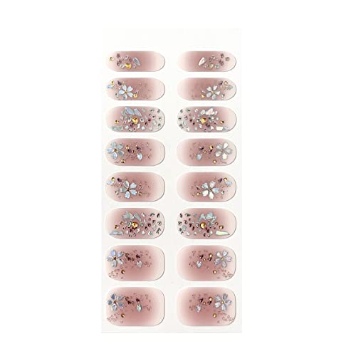 Self-Adhesive Blush Pink Nail Wraps with Holographic Flowers