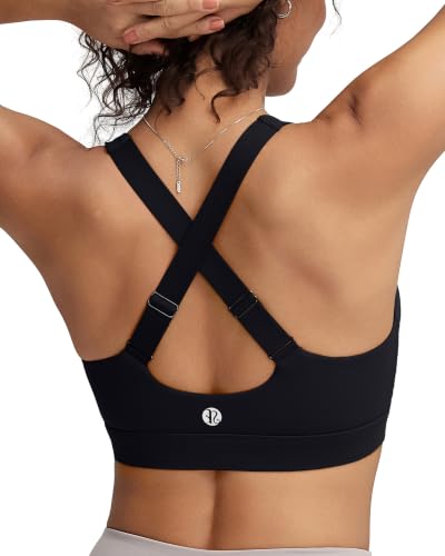 RUNNING GIRL Medium Black High Support Sports Bra with Adjustable Straps, Sewn-in Pads