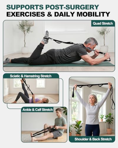 Non-Elastic Stretching Strap with Loops for Physical Therapy - Black 75" x 1"