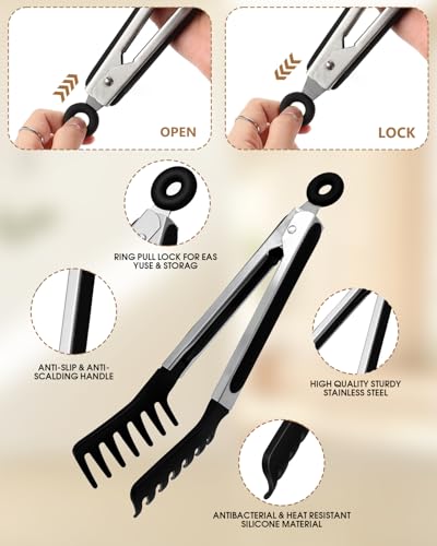 Spaghetti Spoon and Pasta Tong with Grip Teeth Drain Holes, 2-Piece