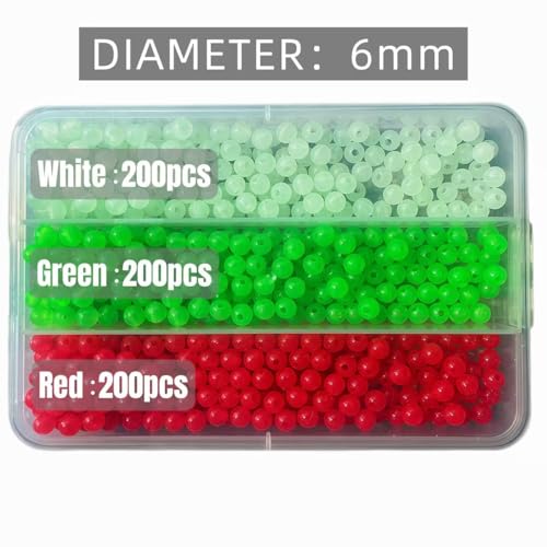 Fishing Beads Set - Glow in Dark, 6mm (600PCS) for Saltwater & Freshwater