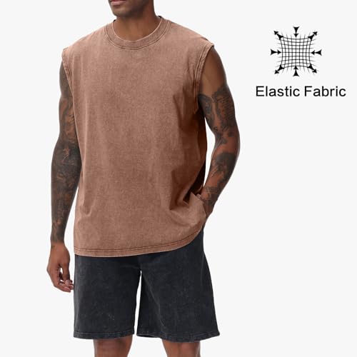 Men's Cotton Sleeveless Tank Top - Muscle Gym Workout T-Shirt, Beach & Running, XL Army Green/Blue/Coffee/Black