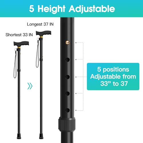 Folding Cane, Walking Poles with Adjustable Height, Canes for Men,