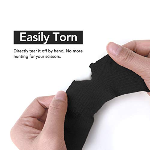 RISEN Black Cohesive Bandage 2” x 5 Yards - 6 Rolls Self-Adherent Medical Wrap for Athletic & First Aid