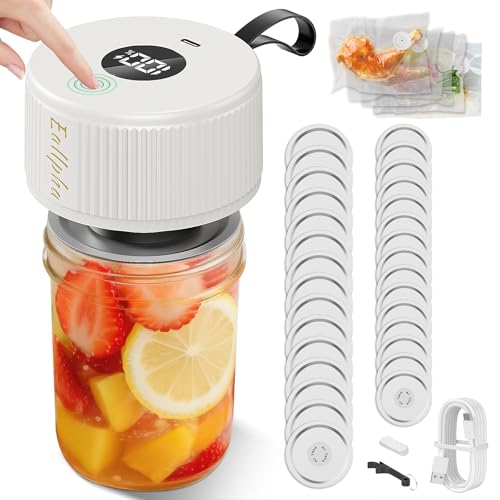 Electric Mason Jar Vacuum Sealer Kit with Reusable Lids & Bags for Food Preservation