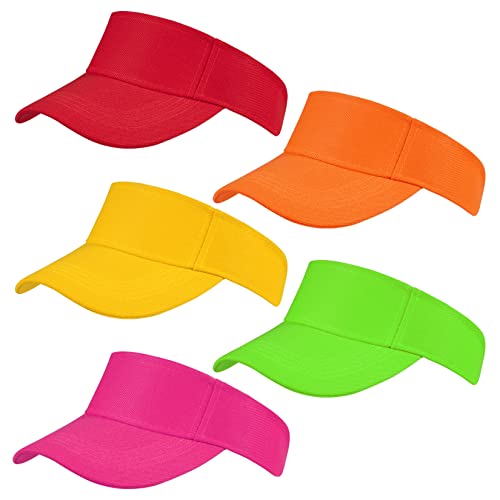 Rbenxia 5 Pack Adjustable Sun Visor Hats for Men Women - Medium Orange, Yellow, Green, Red, Rose Red