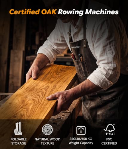 Water Rowing Machine for Home Use - Wooden Foldable Rower with Monitor & Bluetooth APP - Wood Grain
