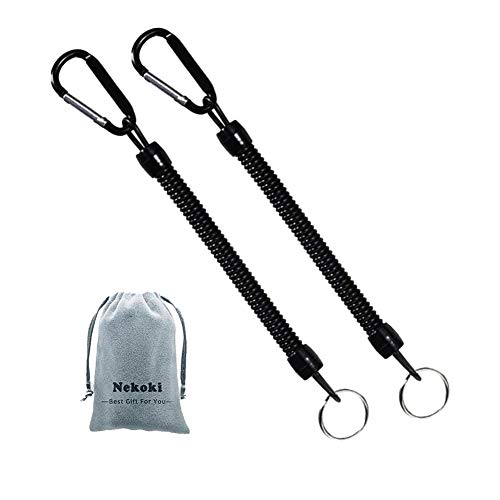 Retractable Coil Cord Keychain with Carabiner - Pack of 2 Black