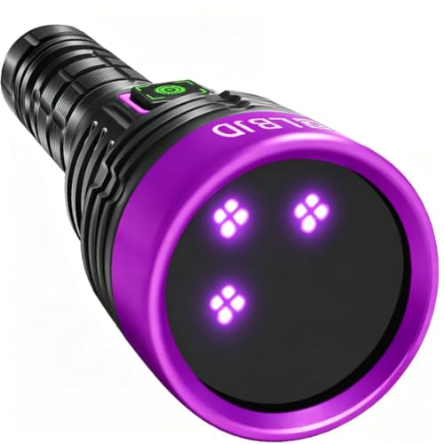 LBJD Rechargeable UV Black Light Flashlight 365nm for Pet Urine Detection - Black & Purple