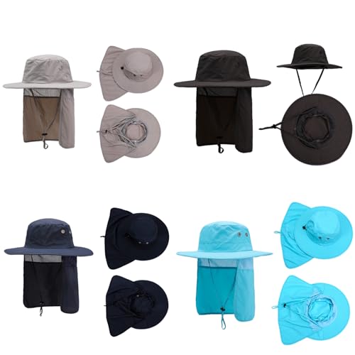 Wide Brim Sun Hat for Men & Women with Neck Flap - Khaki