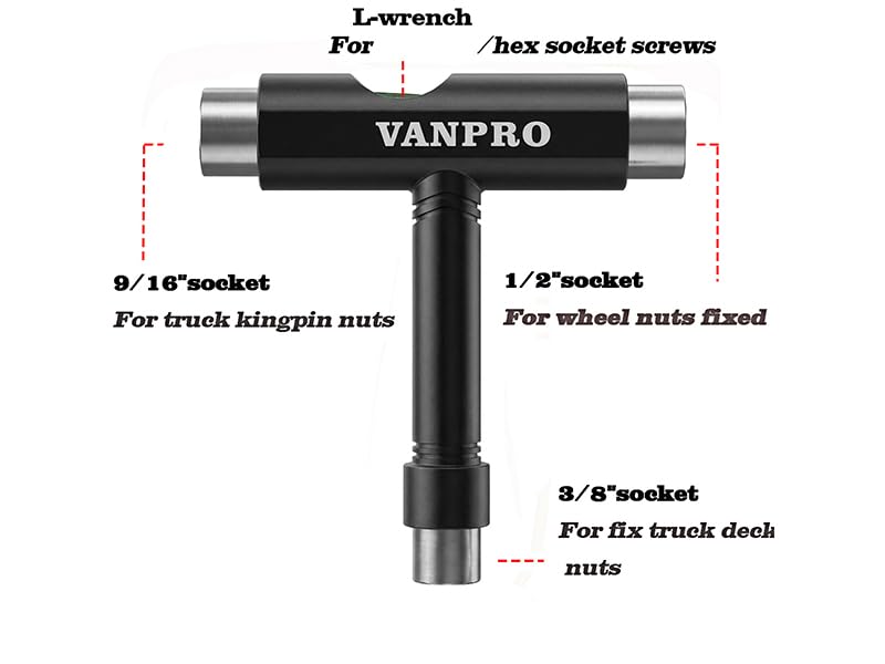 Skateboard Tool with L-Wrench & Bag - Black