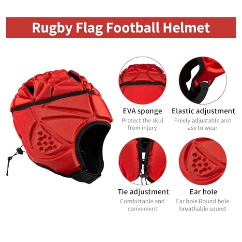 Red Rugby Headguard with Soft Padding for Youth & Adults, Sports Helmet