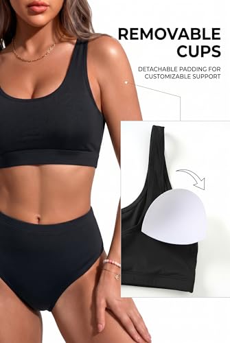 Tempt Me Medium Black High-Waisted Sporty Bikini Set Two-Piece Swimsuit