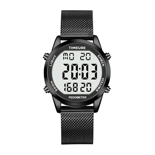 Men's Pedometer Watch with Stainless Steel Bracelet - Black