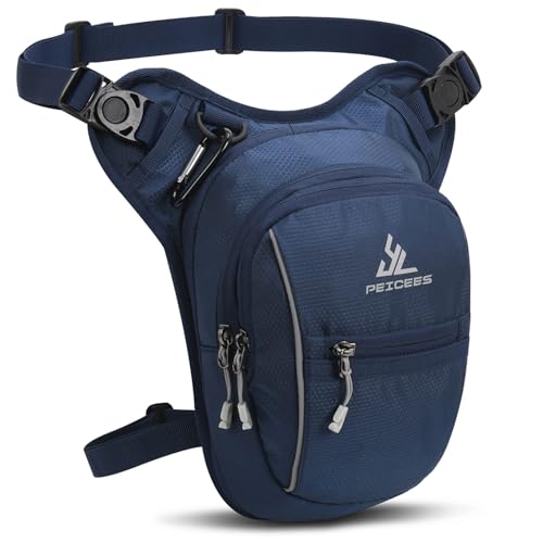 Peicees Dark Blue Motorcycle Leg Bag for Men & Women, Expandable Thigh Bag