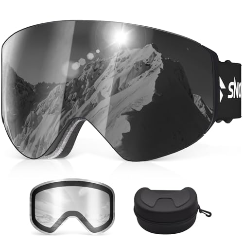 Snowalva Ski & Snowboard Goggles Black & Clear One Size with Detachable UV400 Anti-Fog Lenses