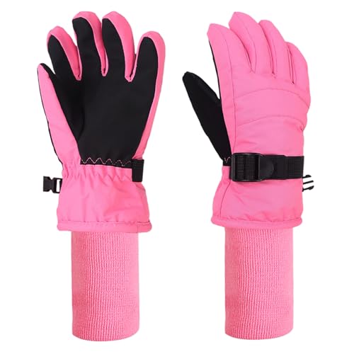 Kids Warm Winter Gloves - Snowproof Fleece Lining - Light Pink, 4-6 Years