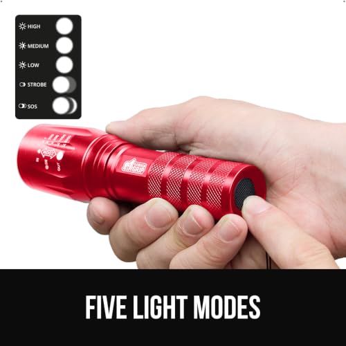 GORILLA GRIP Powerful LED Tactical Flashlight 2-Pack - Red (3x AAA, 5 Modes, Zoomable, 750ft Beam)